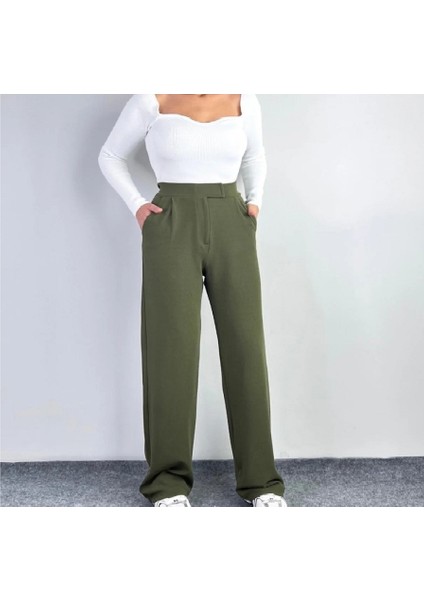 Kadın Beli Cırt Kapamalı Likralı Bol Paça Kışlık Şık Palazzo Pantolon