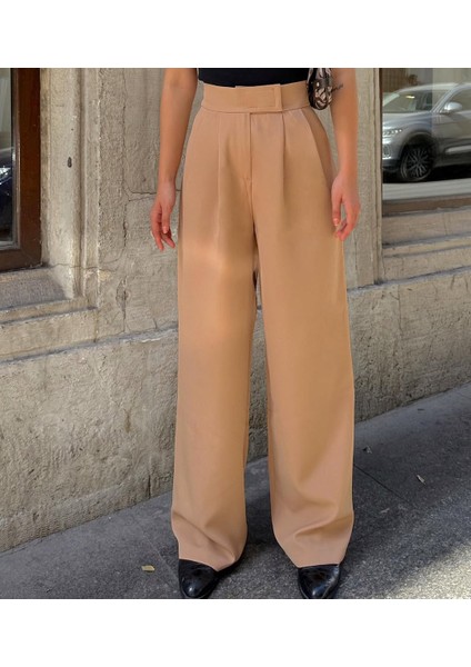 Kadın Beli Cırt Kapamalı Likralı Bol Paça Kışlık Şık Palazzo Pantolon