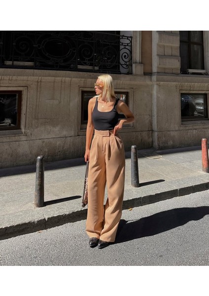 Kadın Beli Cırt Kapamalı Likralı Bol Paça Kışlık Şık Palazzo Pantolon fiyatları