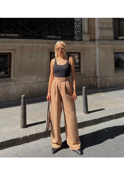 Kadın Beli Cırt Kapamalı Likralı Bol Paça Kışlık Şık Palazzo Pantolon modelleri