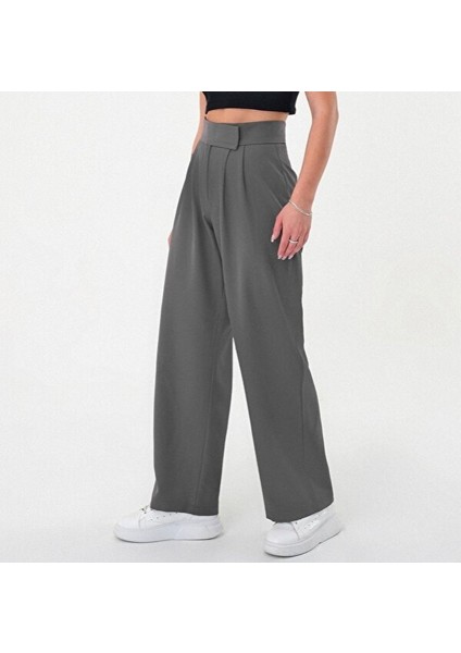 Kadın Beli Cırt Kapamalı Likralı Bol Paça Kışlık Şık Palazzo Pantolon