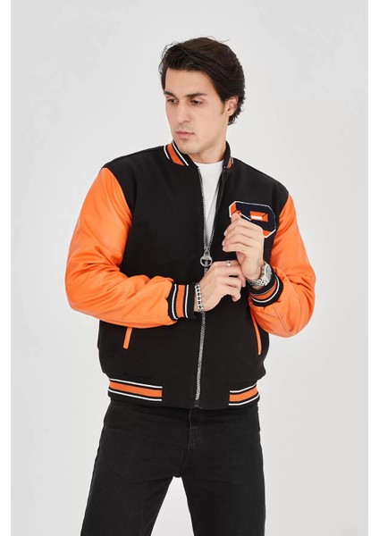 Erkek Içten Elyaf ve Astarlı Kolları Suni Deri Ceket - Turuncu modelleri