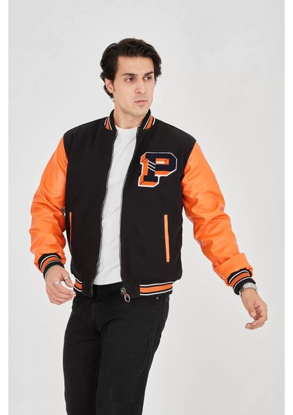 Erkek Içten Elyaf ve Astarlı Kolları Suni Deri Ceket - Turuncu indirimleri