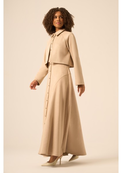 Bayan Scuba Süet Bolerolu Elbise Beige 31255 modelleri