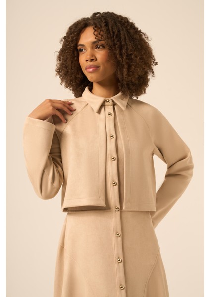 Bayan Scuba Süet Bolerolu Elbise Beige 31255 fırsatları