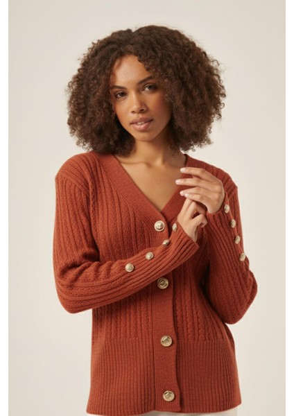 Kadın Saç Örgülü Hırka Kiremit 25238