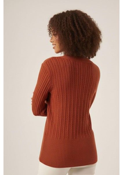 Kadın Saç Örgülü Hırka Kiremit 25238 fiyatları