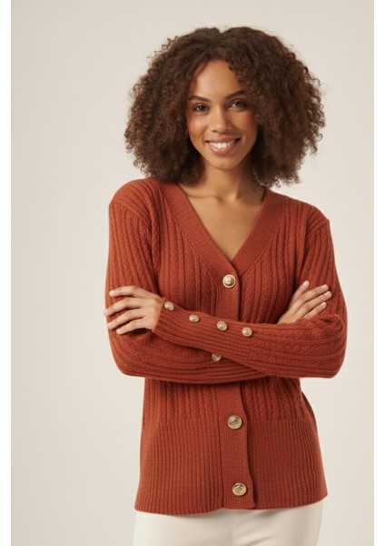 Kadın Saç Örgülü Hırka Kiremit 25238 modelleri