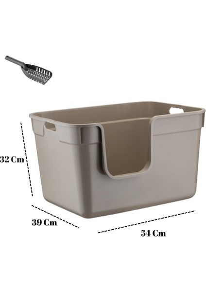 Alfa Tanos Dekoratif Büyük Yarı Kapalı Kedi Tuvaleti (Kürek Hediyeli)