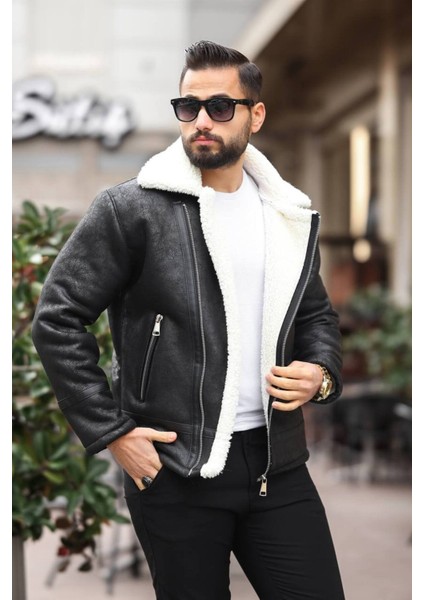 Erkek Biker Retro Içi Kürk Kaplı Napa Nubuk Deri Ceket fiyatları