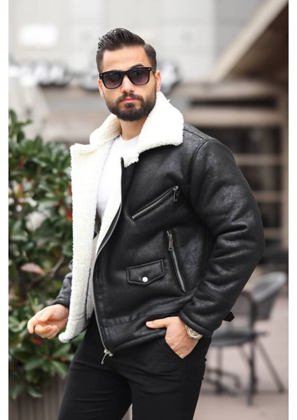 Erkek Biker Retro Içi Kürk Kaplı Napa Nubuk Deri Ceket modelleri