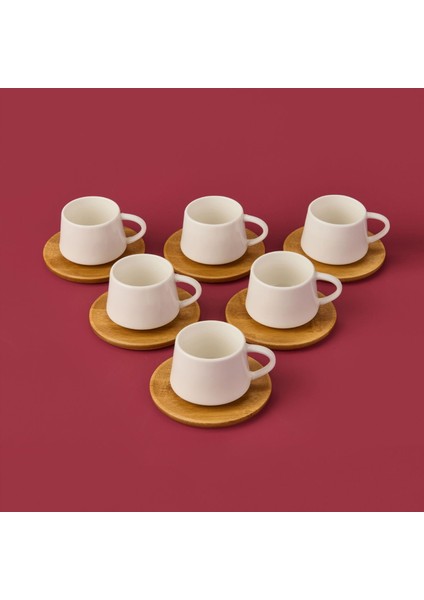 Bambu Tabaklı Fincan Seti - Açık Kahverengi / Beyaz - 90 ml modelleri
