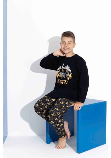 Tarık 5-9 Yaş Erkek Çocuk Batman Baskılı Interlok Pijama Takımı 4126270 - Siyah