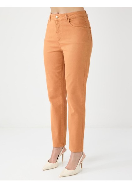 Karamel Yüksek Bel Normal Paça Dokuma Pantolon fırsatları