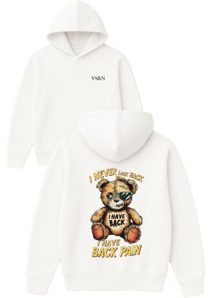 I Never Look Back Tasarım Baskılı Oversize Beyaz Kapüşonlu Sweatshirt