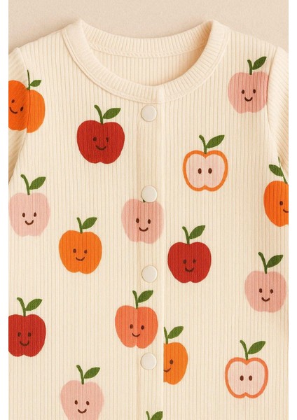 Yenidoğan Bebek Elma Baskılı Çıtçıtlı Bebek Tulumu %100 Pamuk Esnek 1-3-6 Aylık Unısex fırsatları