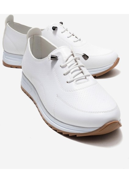 Kum Baskılı Yumuşak Tabanlı Kadın Ayakkabı Beyaz Cilt