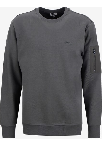 Bisiklet Yaka Düz Haki Erkek Sweatshırt J5WM-SWT7390