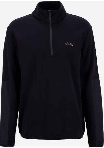 Dik Yaka Baskılı Siyah Erkek Sweatshırt J5WM-SWT7301