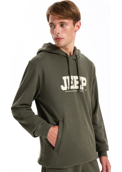 Kapüşon Yaka Baskılı Haki Erkek Sweatshırt J5WM-SWT7294 fırsatları