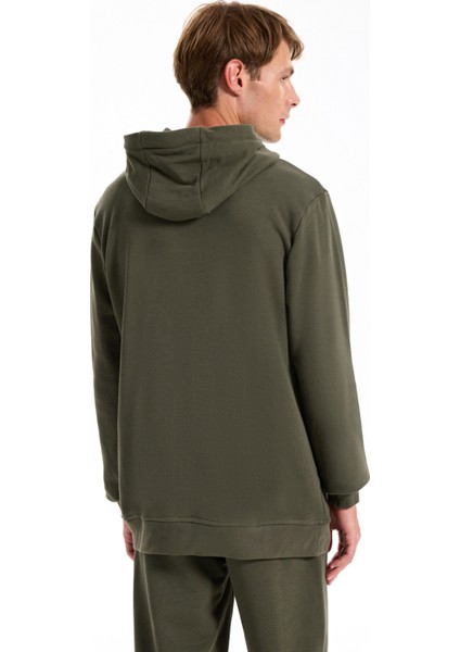 Kapüşon Yaka Baskılı Haki Erkek Sweatshırt J5WM-SWT7294