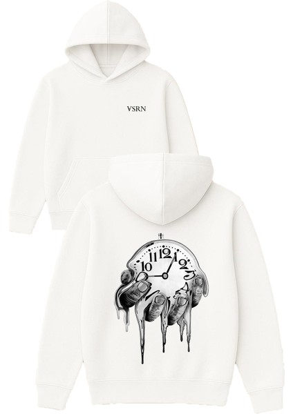 Akan Zaman Tasarım Baskılı Oversize Beyaz Kapüşonlu Sweatshirt