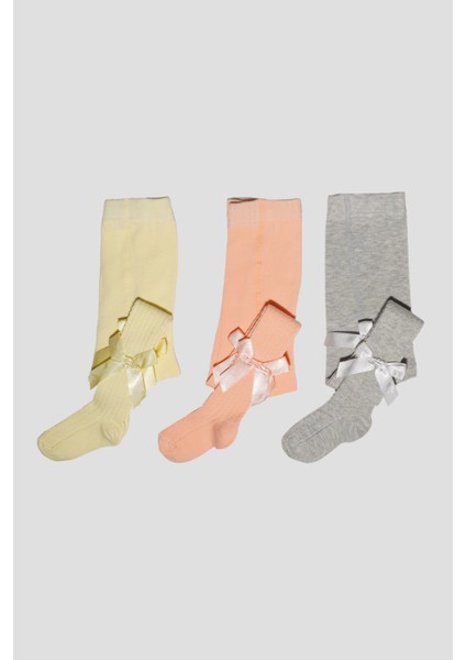 3 Adet Kurdele Aksesuarlı Pamuklu Kız Çocuk ve Bebek Külotlu Çorap