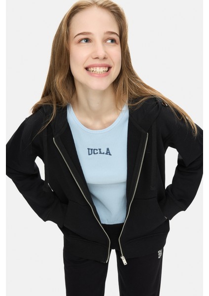 Vıvıana Siyah Kapüşonlu Baskılı Fermuarlı Standard Fit Kadın Sweatshirt modelleri