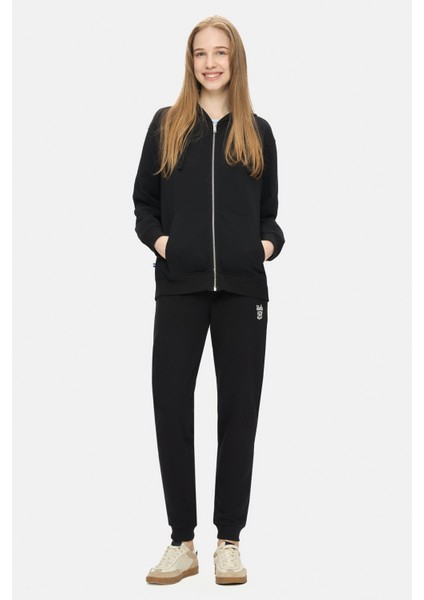 Vıvıana Siyah Kapüşonlu Baskılı Fermuarlı Standard Fit Kadın Sweatshirt indirimleri