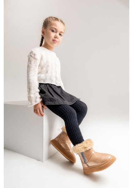 Kız Çocuk Platin Simli Suni Deri Kürklü Anatomik Kar Botu