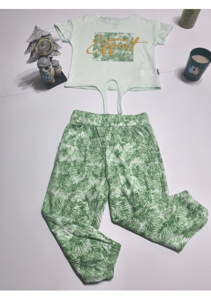 Kız Çocuk Pantolon Tişört Takım %100 Pamuk Nefes Alan Rahat Tarz Tasarım Cepli