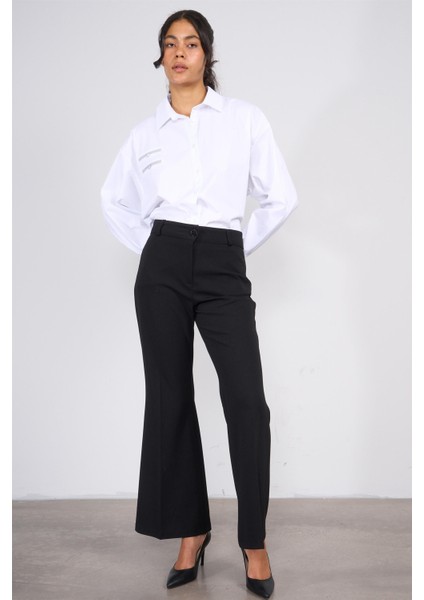 221-1 Siyah Kadın Kemerli Pantolon