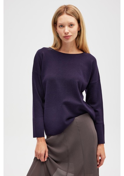 Rio Düz Örgü Kadın Triko Kazak - Koyu Mor fiyatları