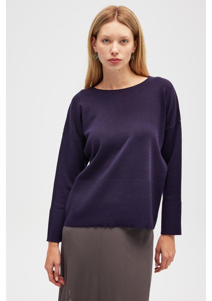 Rio Düz Örgü Kadın Triko Kazak - Koyu Mor modelleri