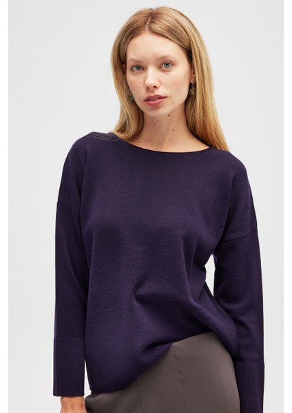 Rio Düz Örgü Kadın Triko Kazak - Koyu Mor fırsatları