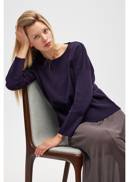 Rio Düz Örgü Kadın Triko Kazak - Koyu Mor indirimleri