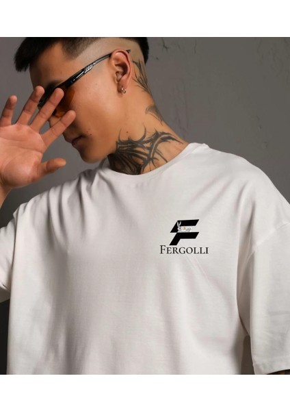 Unisex Bisiklet Yaka Baskılı Oversize T-Shirt - Beyaz fiyatları