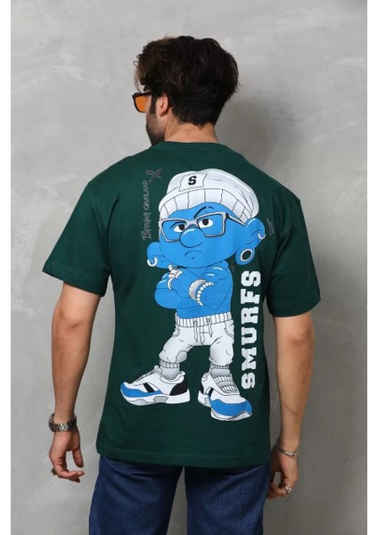 Unisex Basic Bisiklet Yaka Oversize T-Shirt - Yeşil modelleri