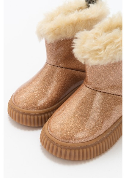 Kız Çocuk Platin Simli Suni Deri Kürklü Anatomik Kar Botu