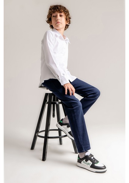 Erkek Çocuk Siyah-Beyaz Hakiki Deri Anatomik Günlük Ayakkabı