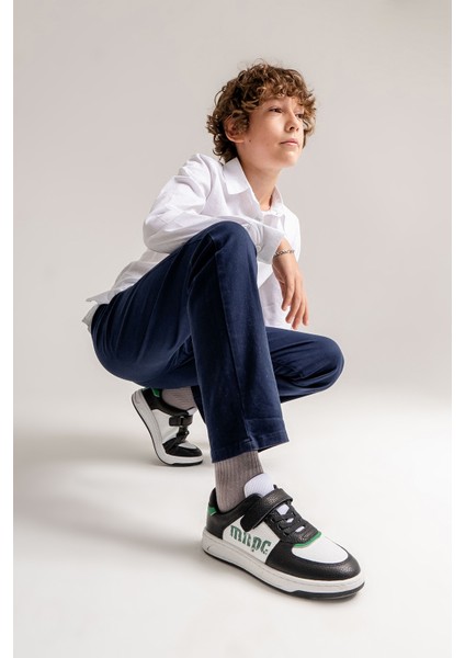 Erkek Çocuk Siyah-Beyaz Hakiki Deri Anatomik Günlük Ayakkabı