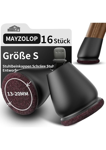 16 Adet Sandalye Ayağı Kapağı, Keçe Sandalye Ayakları Için Koruyucu Kapak, Eğimli Sandalye Ayakları, Mobilya Matı, Sert Ahşap Zeminler Için, Yuvarlak, Siyah, Çap 20 – 26 mm