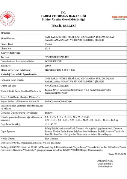 Protient Pzn 4-30-0 + Me – Yüksek Fosforlu ve Çinkolu Bitki Besin Gübresi (1 Lt) indirimleri