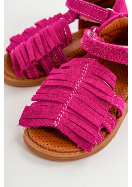 Kız Çocuk Fuşya Deri Ortopedik Destekli Çocuk Sandalet