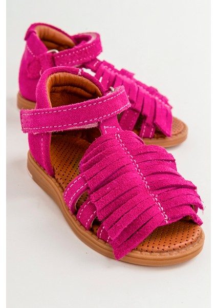 Kız Çocuk Fuşya Deri Ortopedik Destekli Çocuk Sandalet