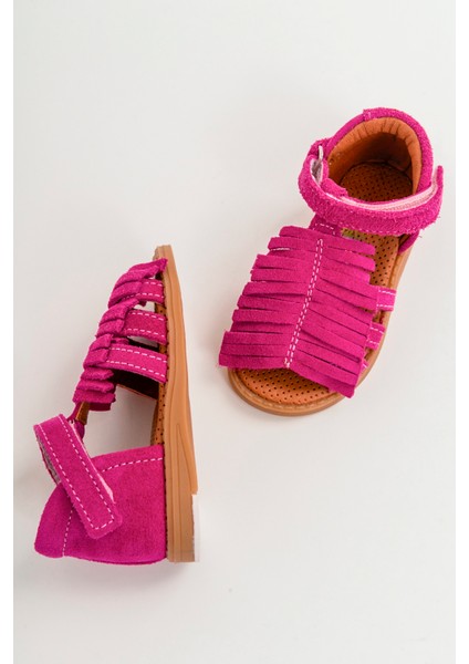 Kız Çocuk Fuşya Deri Ortopedik Destekli Çocuk Sandalet