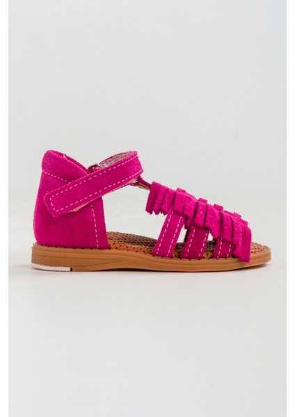 Kız Çocuk Fuşya Deri Ortopedik Destekli Çocuk Sandalet