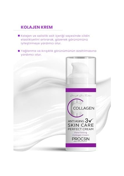 Procsın Anti-Aging Etkili Collagen Krem, Yaşlanma & Kırışıklık Karşıtı, Cilt Sıkılaştırıcı & Yenileyici, Günlük Bakım, 50 ml