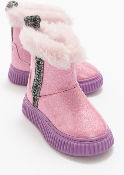 Kız Çocuk Pembe Simli Suni Deri Kürklü Anatomik Kar Botu
