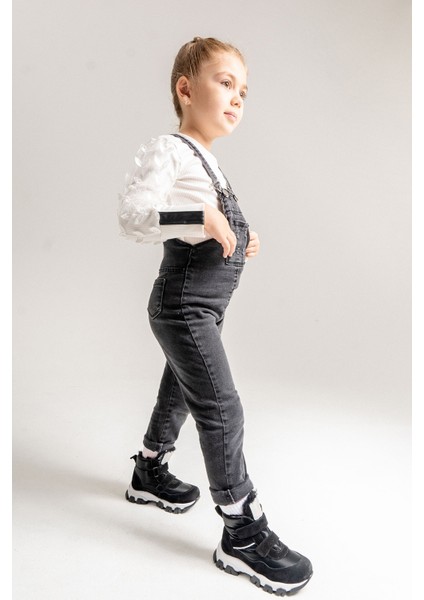 Kız Çocuk Siyah Hakiki Deri Suya Dayanıklı Anatomik Günlük Bot